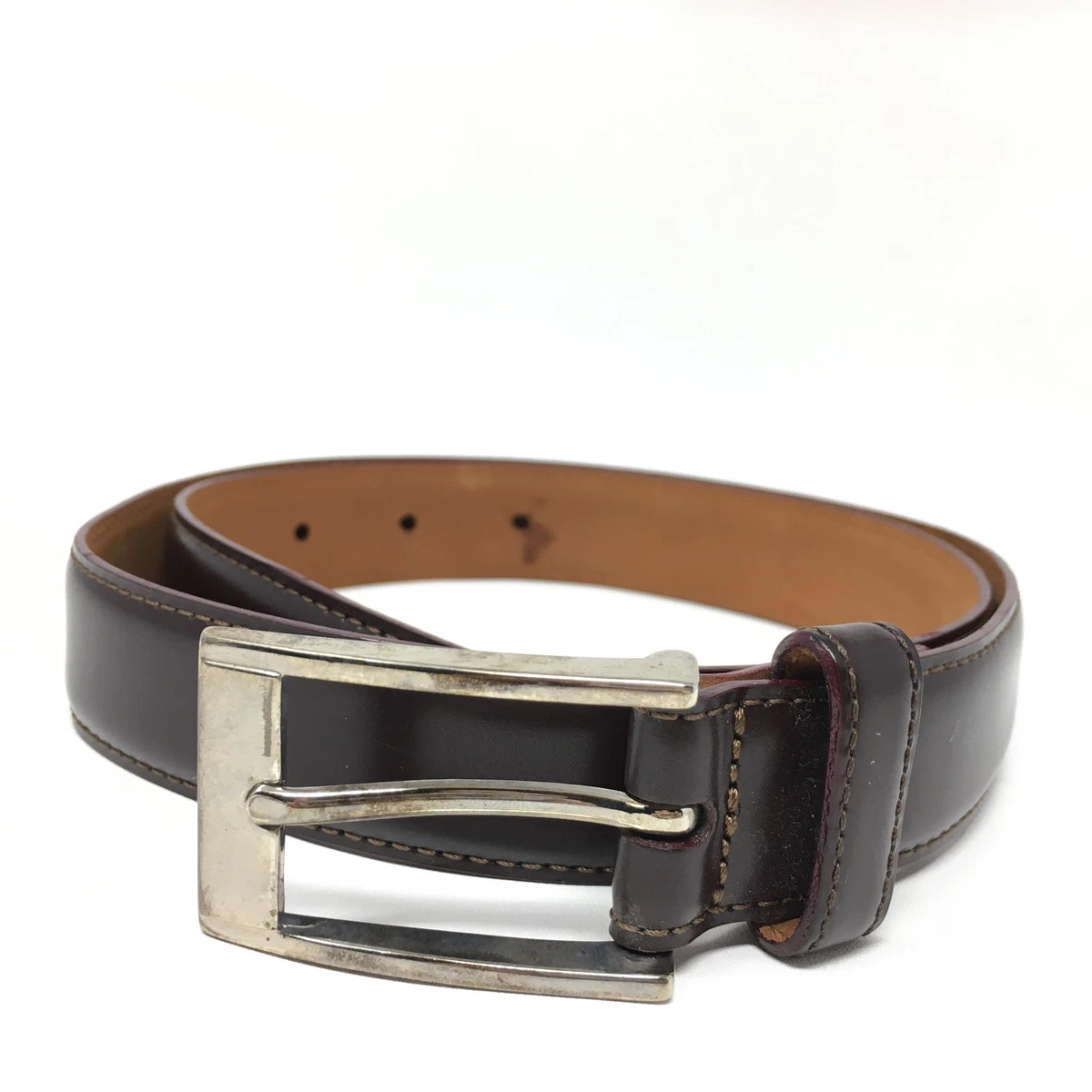 Vintage Brooks Brothers Leather Logo Textile Navy Belt size M women’s 1990s Vintage Brooks Brothers Leather Belt: Dark Brown, Size  main image 2