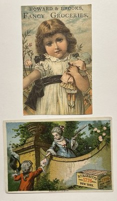 Two Antique 1880s Victorian Trade Cards Howard Brooks Grocery BT Babbitt Soap