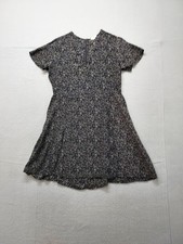 Gap Women Dress 14 Black Print Short Sleeve Back Zipper V Neck Fit Flare Casual
