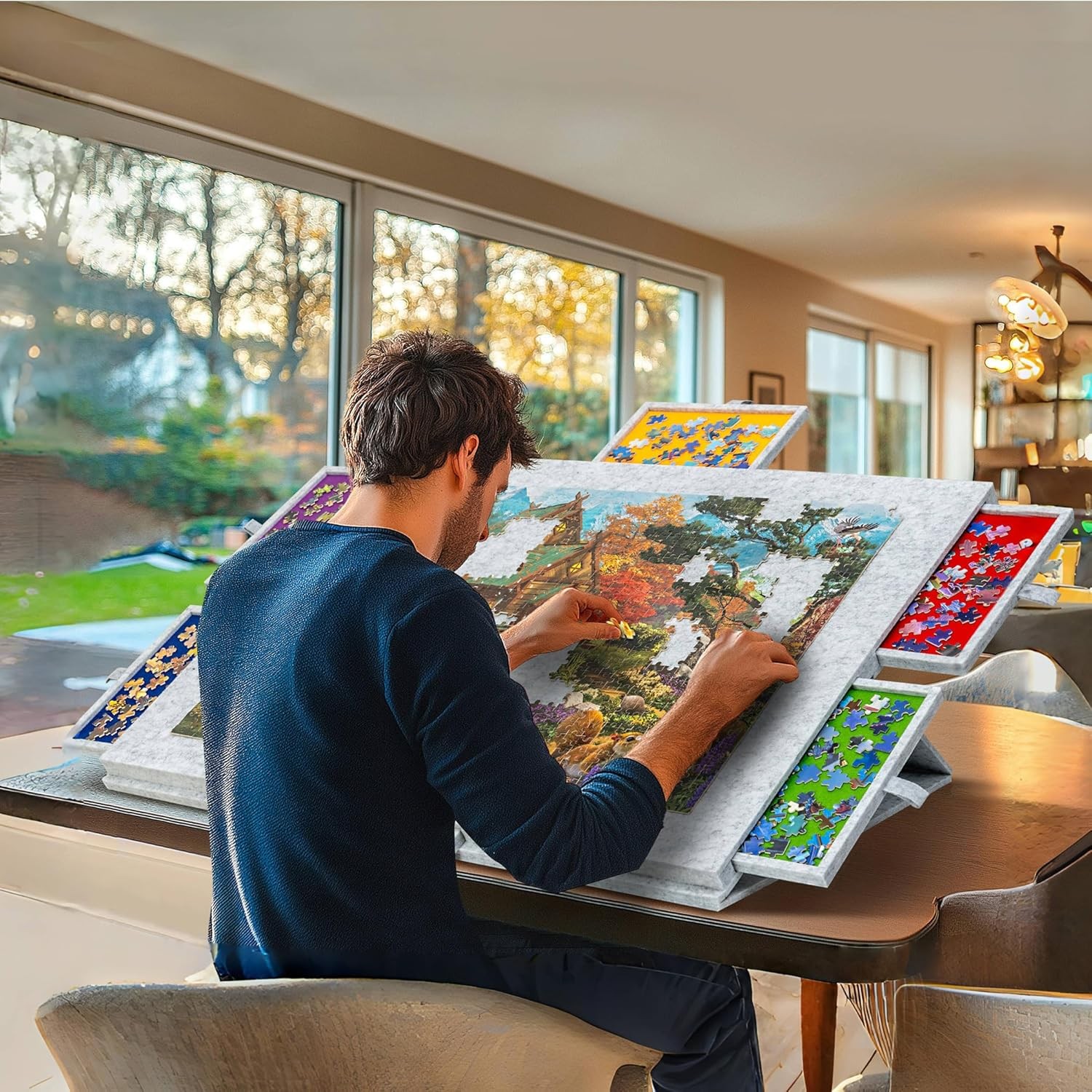 1500 Piece Tilting Jigsaw Puzzle Board with 2-In-1 Stand & Cover, Lightweight Pu