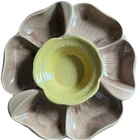Vtg McCoy Flower Lazy Susan Dish Bowl Chip & Dip  Serving Set 60s/70s Brn Yellow