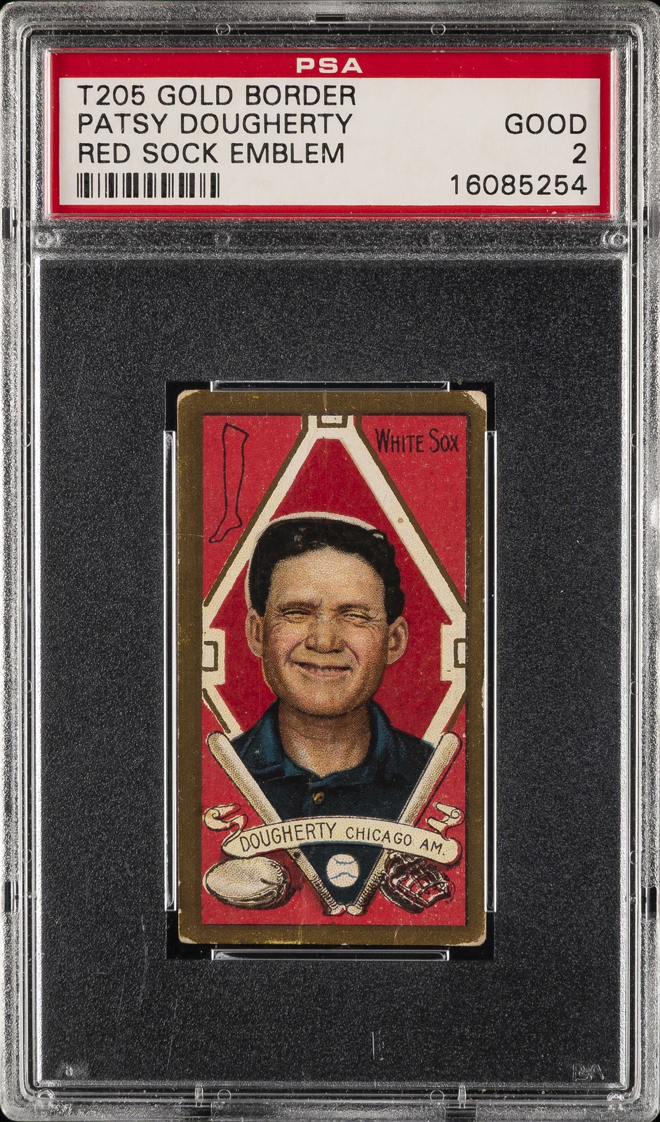 1911 T205 GOLD BORDER RED SOCK EMBLEM PATSY DOUGHERTY PSA 2