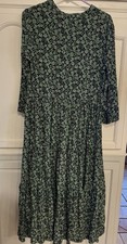 Madewell Dress Button-Front Tiered Midi in Fleur Field Pale Evergreen Sz M