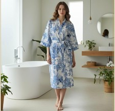 Indian Cotton Robe Long Kimono Sleepwear Multi Floral Printed Night Kimono Robe