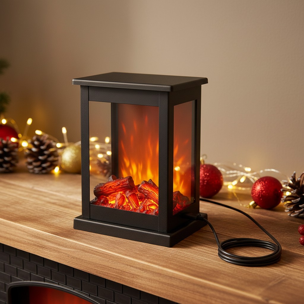 Portable LED Fireplace Lantern with Realistic Flame Effect