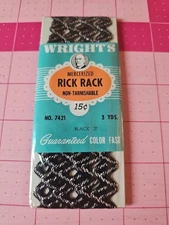 Vintage Wrights Black & Silver Metallic Medium 1/2" Rick Rack Trim 3 Yds NIP