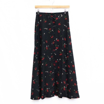 Jones New York Silk Maxi Skirt Women s 6 Black Floral Button Front Y2K Boho