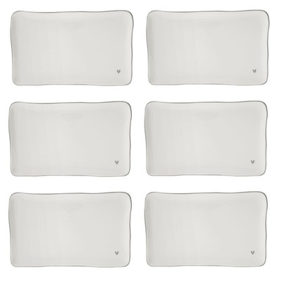 6er Set Servierplatten HEART rechteckig graues Herz 22x13cm Bastion Collections