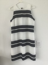 NWOT Ann Taylor White Navy Stripe Sleeveless Sheath Dress Size 8