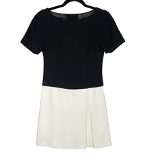 White House Black Market 0 Black Cream Colorblock Button Back Dress Short Sleeve