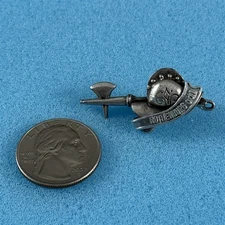 Vintage Rothenburg ODT Germany Axe Medieval Helmet Pewter Pin Pinback #59027