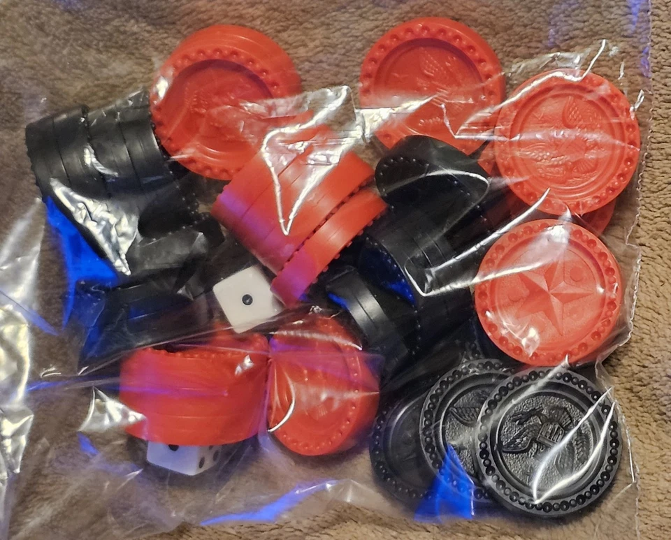 Piezas de repuesto de backgammon 1973 vintage 30 fichas negras y rojas para hombre 2 dados Foto 2 de 2