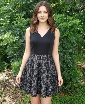 Francesca's Blue Rain NEW Size M Black Floral Fit & Flare Sleeveless Dress Party