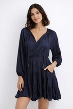 NWT Minkpink Womens Ink Blue Comfort Drawstring Waist Peasant Mini Dress Size L
