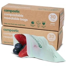 Home Compostable Resealable Snack Bags 6x3.5 Inches Microwave and Freezer Safe