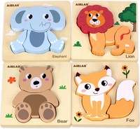 Holzpuzzle 4Er-Set Tiermotive Holzspielzeug FüR Kinder Ab 1 Jahr Geschenk