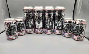 PBR Godzilla Pabst Blue Ribbon Beer Can Set Attack Peter Toho EMPTY 24oz 12oz