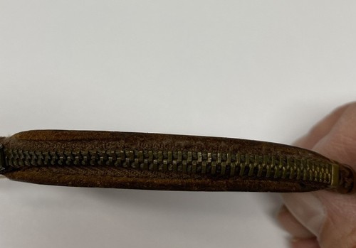 Markenlos Leder Reißverschluss handgefertigt Peitschenstich braun 3”x4” Münze Kleingeld Geldbörse - Bild 3 von 6