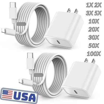 20W PD Fast Wall Charger Charging Cord For iPhone 14 13 12 11 Pro Max XR SE Lot