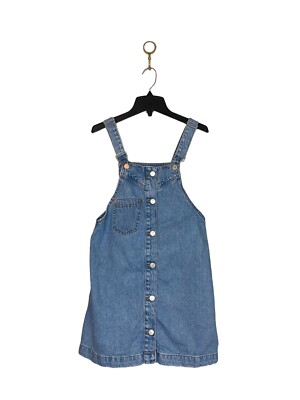 Zara Girls Denim Overall Dress Size 13-14 Blue Pinafore Button Front