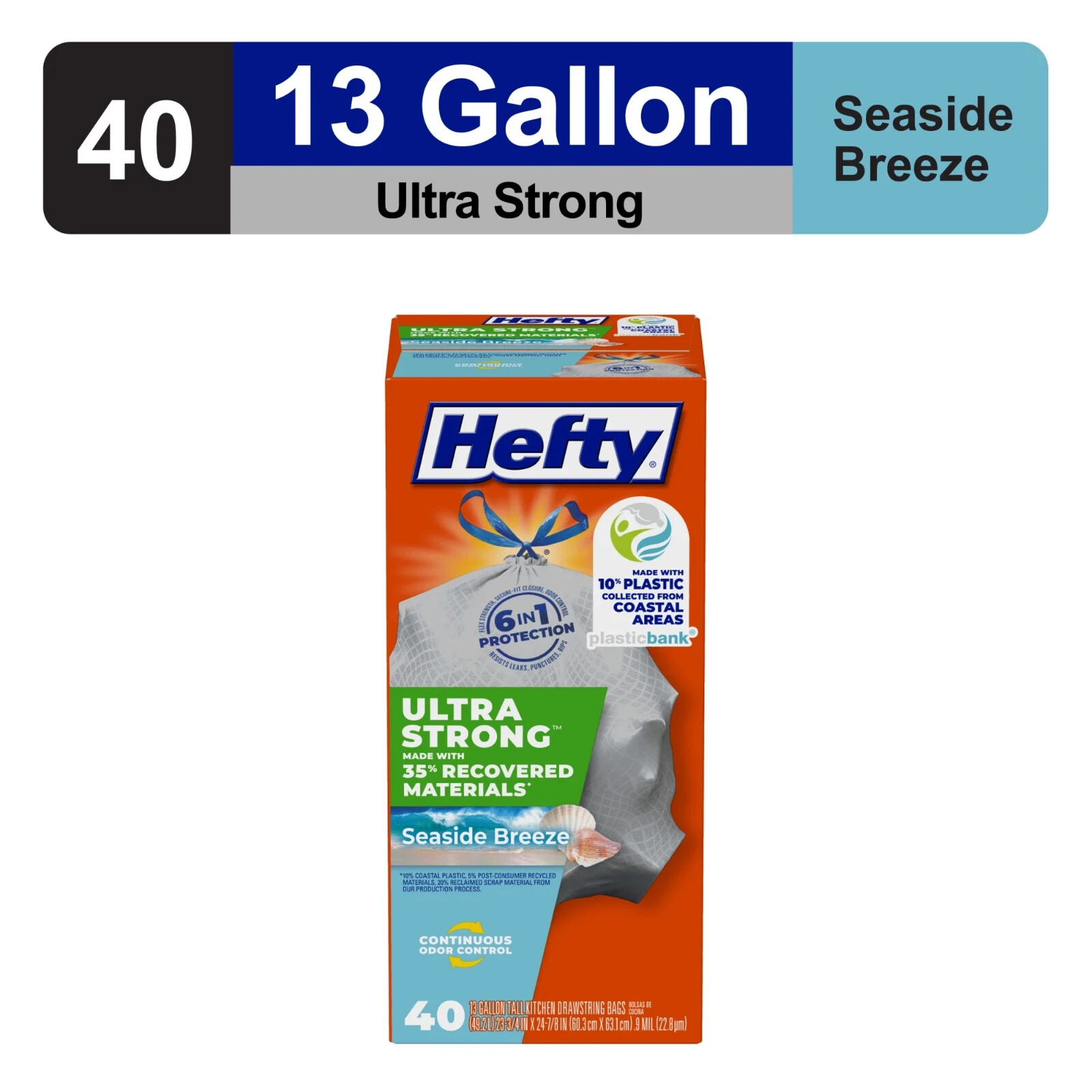 Hefty Ultra Strong 13 gallon Trash Bags, Tall Kitchen Trash Bags Made with Recov