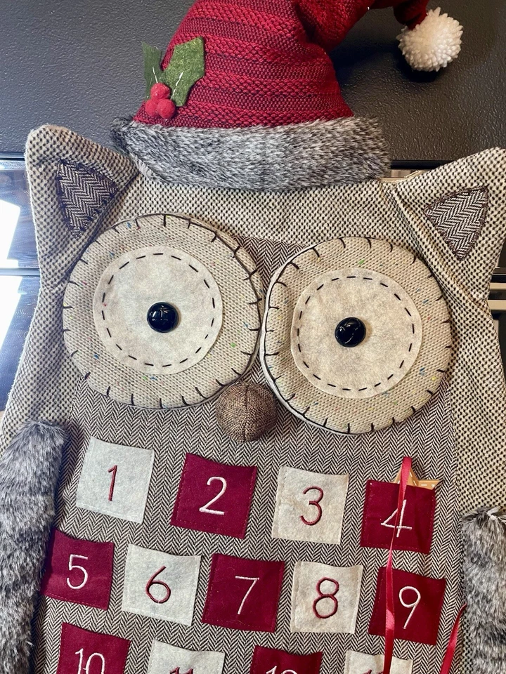 Christmas Holiday Fabric & Plush Owl Countdown Advent Calendar VERY LARGE - Image 2 of 4