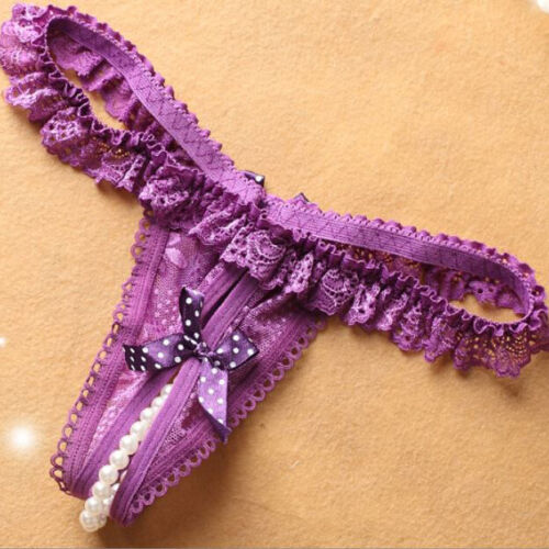 Sexy Women Lace Crotchless Pearl Panties Thong Briefs Lingerie Underwear New - Picture 4 of 15