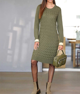 Kleid Heine Strick Kleid Khaki grün knielang Gr 42 44 46