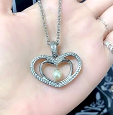 Stainless Steel Heart Necklace with Mother of Pearl Drop Pendant Romantic Gift