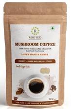 ORGANIC ROOTED INSTANT ARABICA MUSHROOM COFFEE Brand New 50 GM Free Shipping