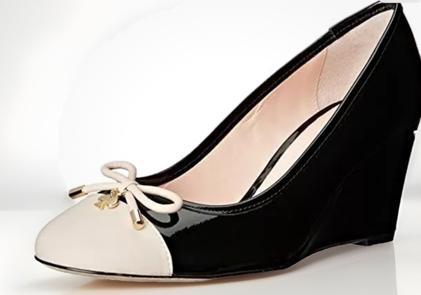 Kate Spade New York Women's Kacey Cap Toe Black Patent Leather Wedge Heel Sz 8.5