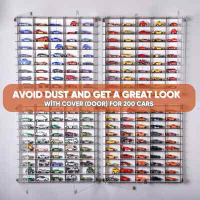1/64 Scale Diecast Car Display Case w/ Acrylic Doors Wall Mount Holds 200 Cars
