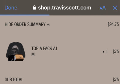 Travis Scott Utopia A1 Box Set Pack (M)