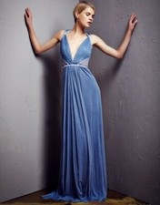 4950 New Pamella Roland COLLECTION Dusty Blue Silk Tulle Beaded Dress Gown 6