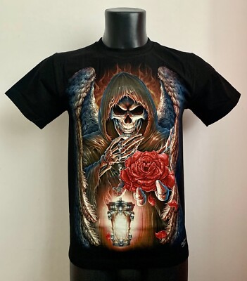 Teschio con Rosa - 2D Rock Chang T-Shirt Luminosa al Buio