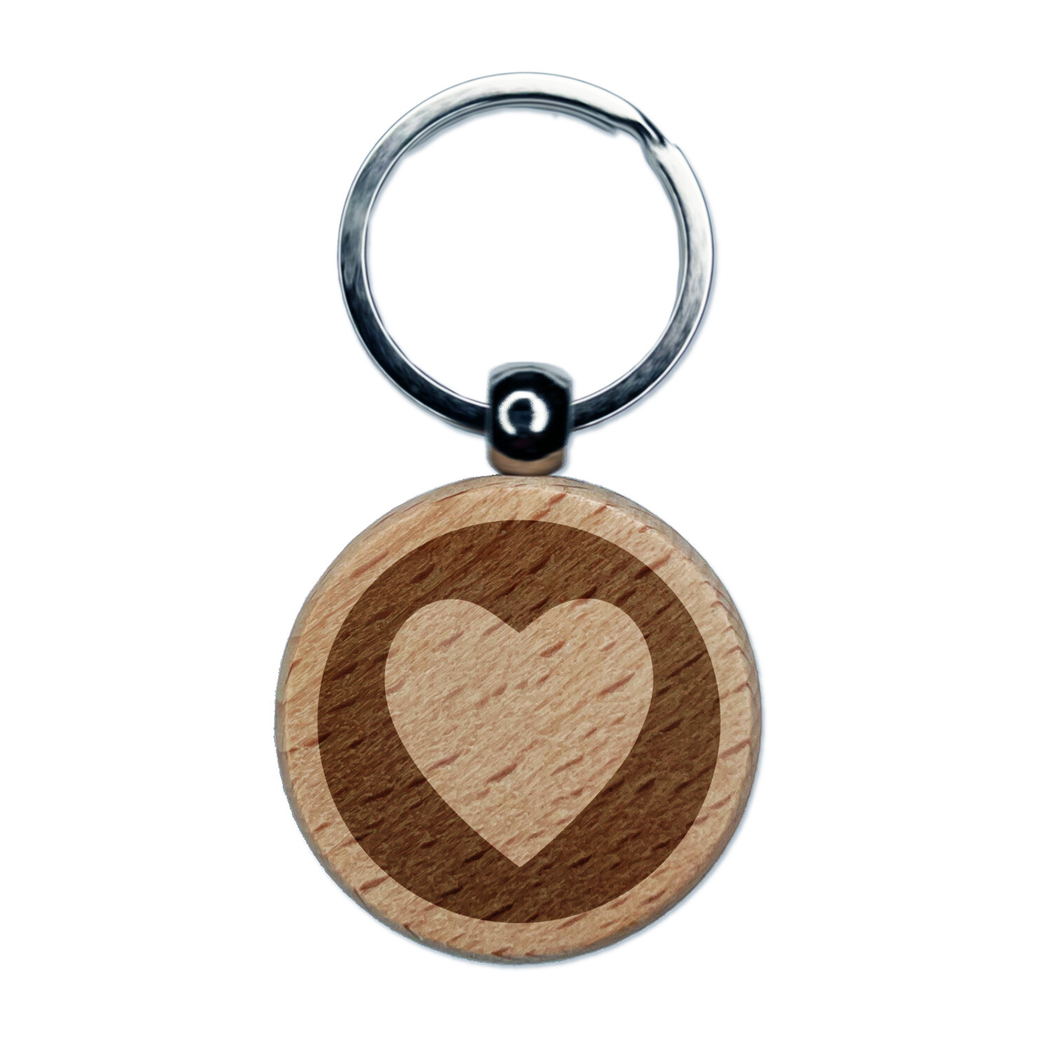 Engraved Round Wood Keychain with Heart Circle Charm  