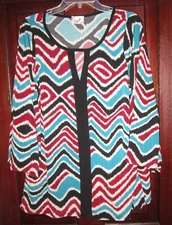Lavish Plus 1X XL L Stretch Top Shirt Blouse Artsy Print Keyhole Popover 3/4 Slv