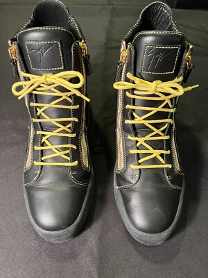 GIUSEPPE ZANOTTI BLACK GOLD ZIPPERS YELLOW HI TOPS SNEAKERS  display picture 2