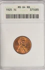 1925 Lincoln Wheat Cent ANACS MS 64 RB MS64RB Soap box Holder 1C