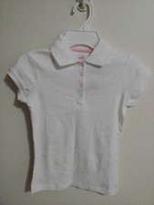 Nautica Girl's Short-Sleeve Knit Polo With Picot Collar, Size S 7 White, NWT