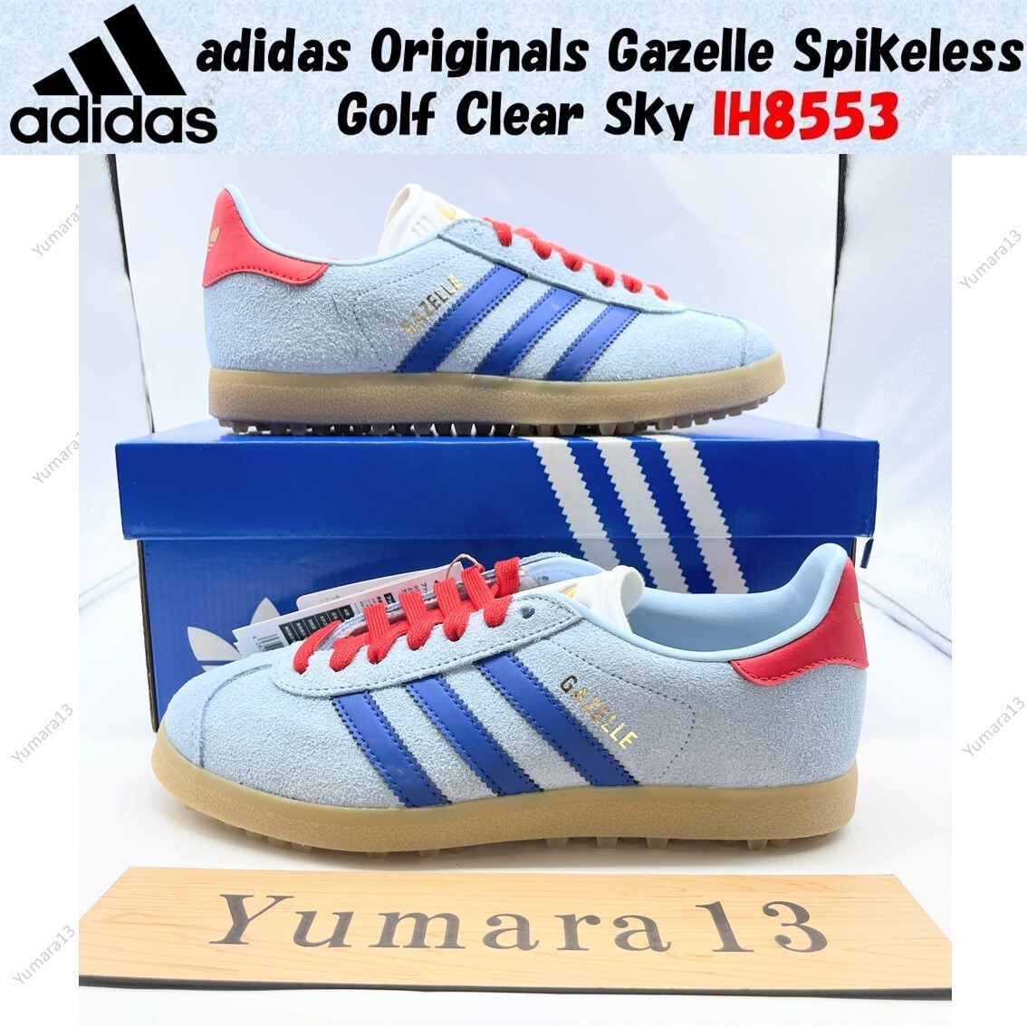 New Adidas Gazelle Spikeless Golf \'Clear Sky Scarlet\' Shoes Blue Size 10 IH8553 adidas Gazelle Spikeless Golf  main image 2