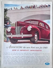 1939 magazine ad for Ford - 1940 cars announced with 22 important improvements