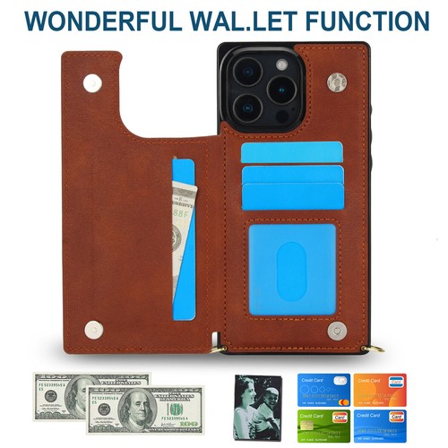 Luxury Leather Crossbody Card Slot Cover Case for 16 15 14 13 12 11 Pro Max XR - Picture 20 of 58
