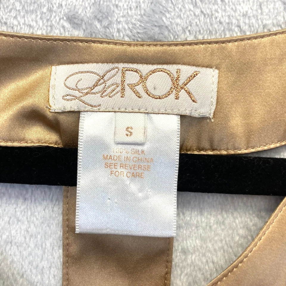 Sexy elegante camiseta sin mangas LaRok 100 % seda dorada para mujer pequeña drapeada plisada espalda deportiva Foto 4 de 4