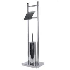 Piantana porta rotolo e scopino quadrato da terra per wc in metallo arredo bagno