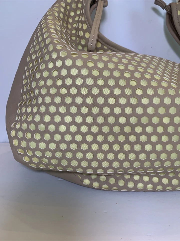 Charming Charlie Tan & Yellow Buttercup Perforated Hobo Handbag - Image 2 of 4