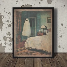 Vintage GHOST Wall Art, Retro Spirit Halloween Poster, Scary Supernatural Decor