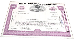 OCTOBER 1972 PENN CENTRAL COMPANY COMMON STOCK CERTIFICATE F