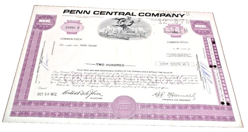 OCTOBER 1972 PENN CENTRAL COMPANY COMMON STOCK CERTIFICATE F