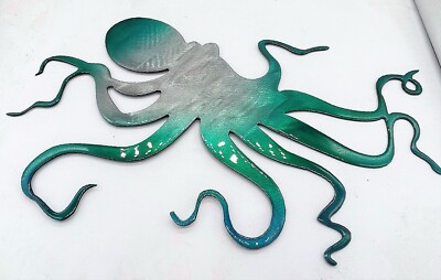 Ocean Octopus - Metal Wall Art - Teal Tinged 13'' x 8''
